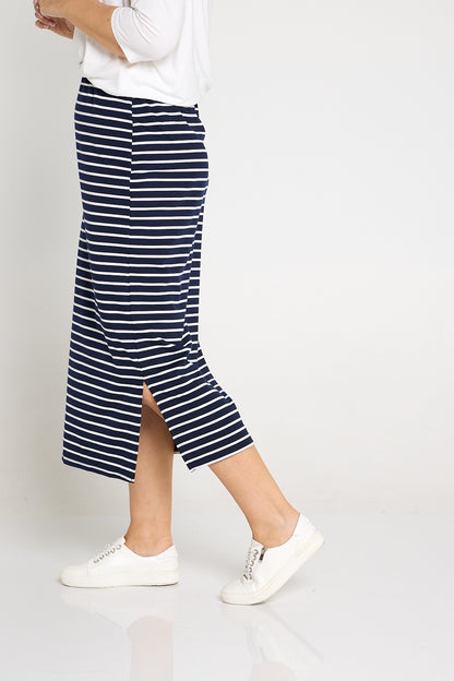 Charlize Column Skirt - Navy/White Stripe