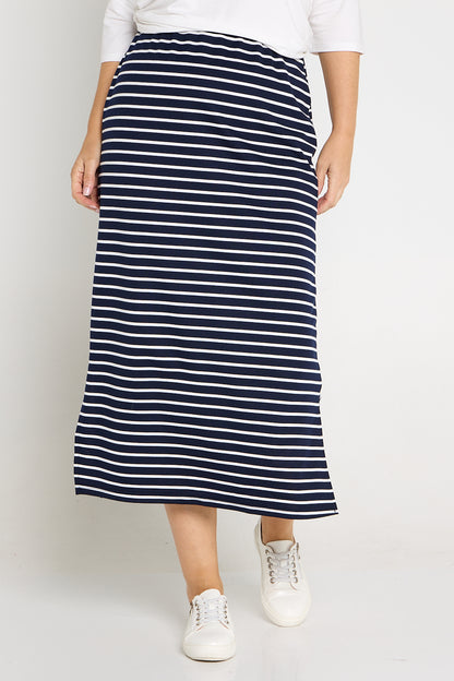 Charlize Column Skirt - Navy/White Stripe