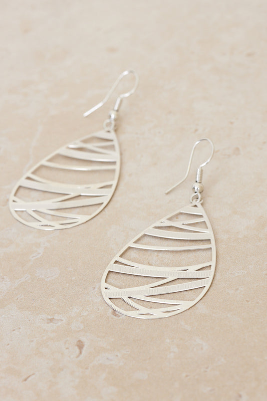 Sienna Cut-Out Teardrop Earrings - Silver