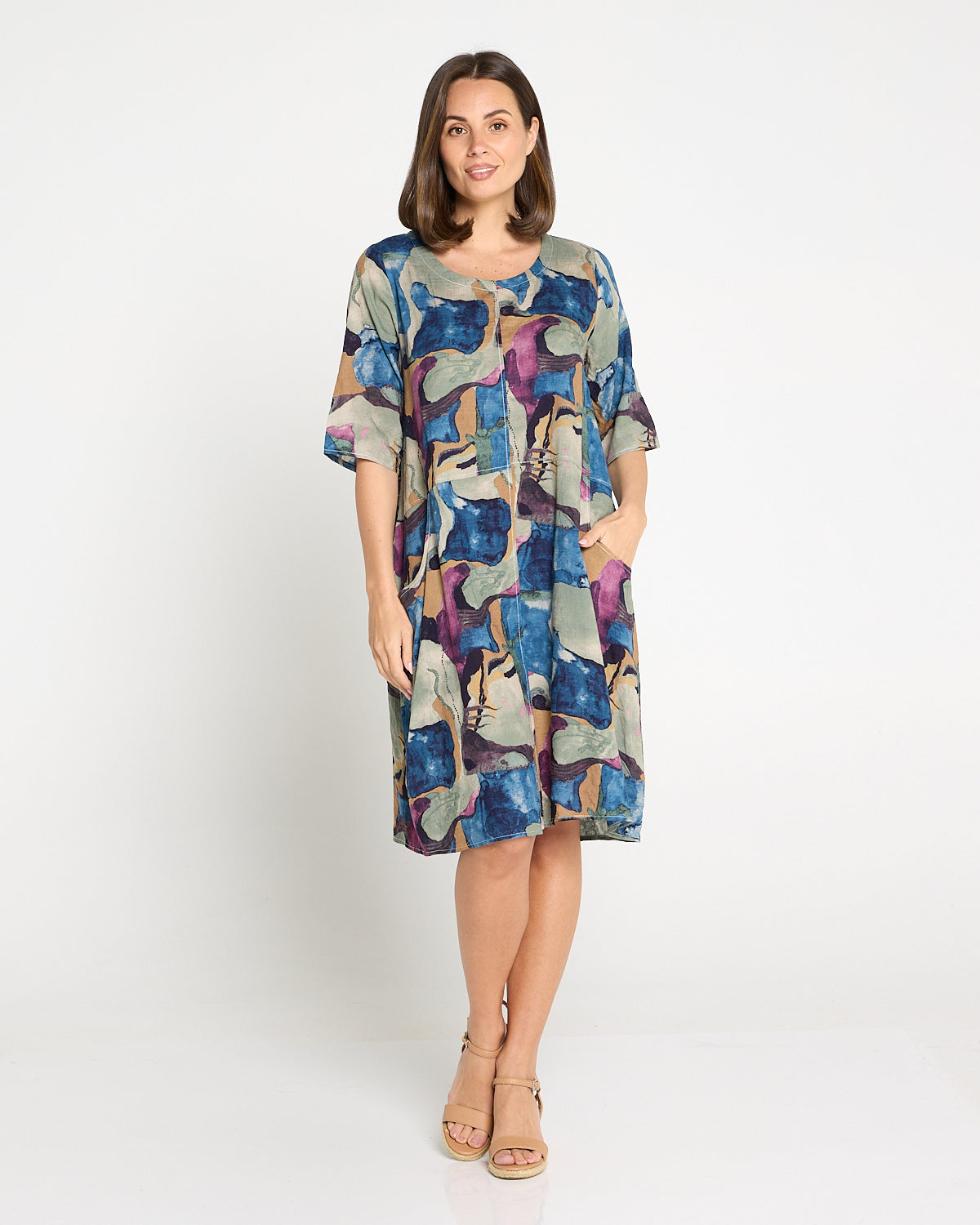 Eva Cotton Dress - Watercolour Lake