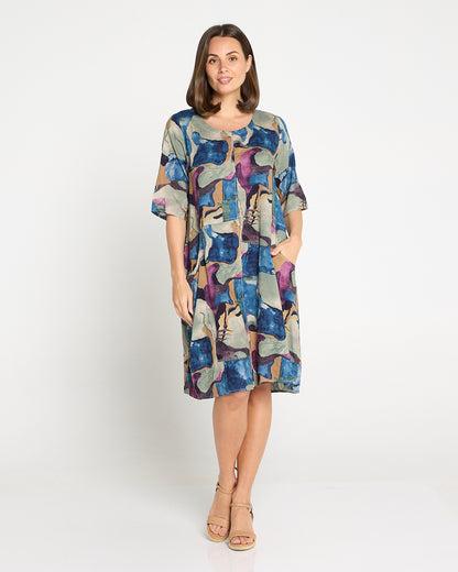Eva Cotton Dress - Watercolour Lake