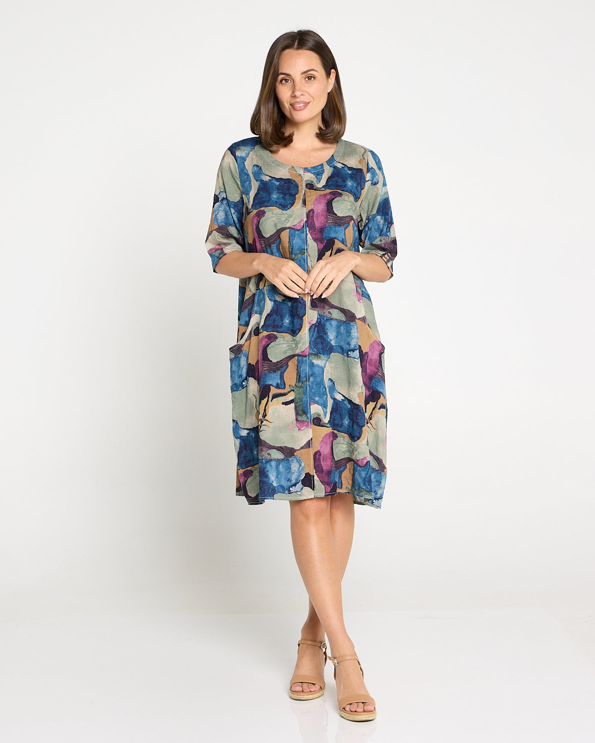 Eva Cotton Dress - Watercolour Lake