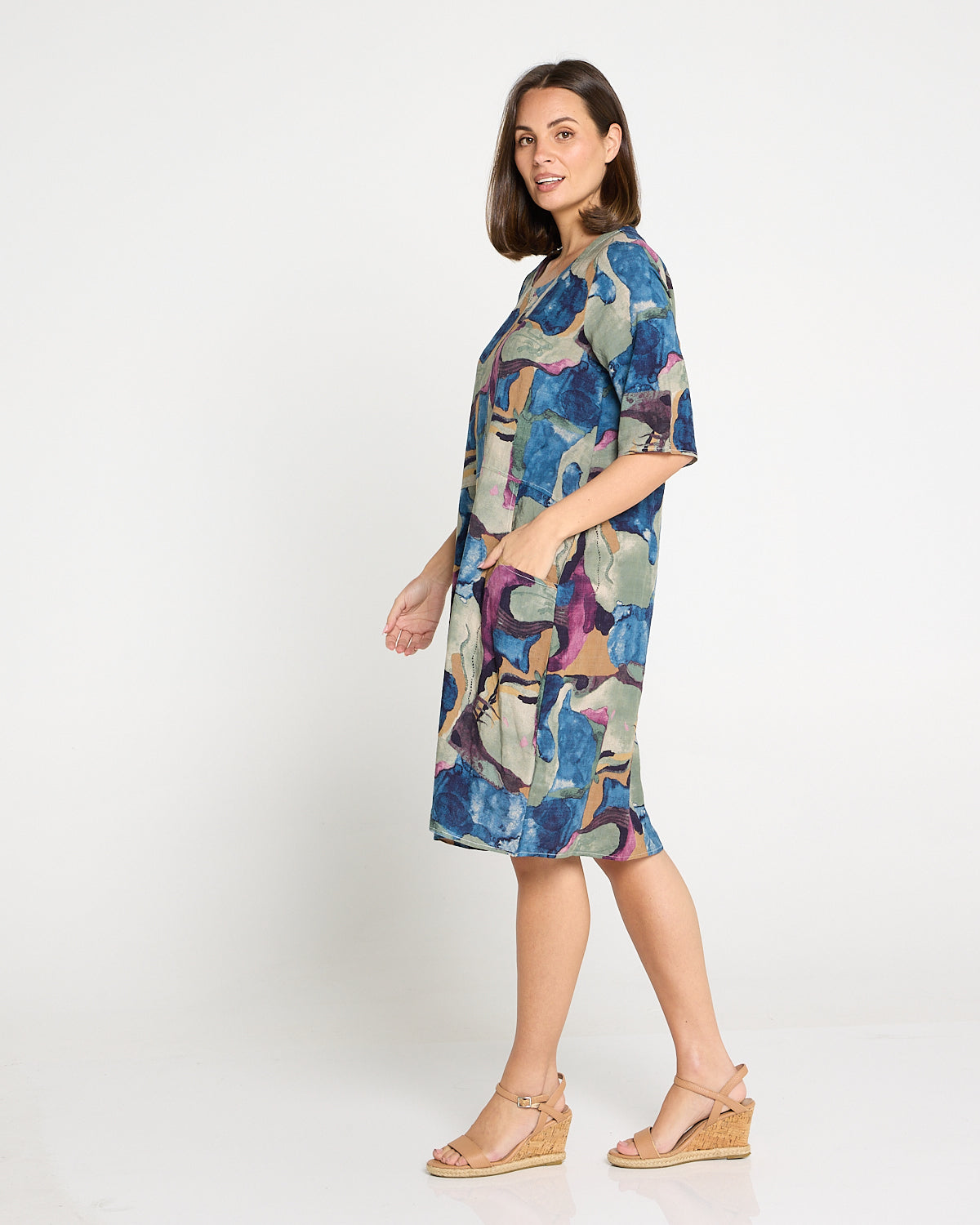 Eva Cotton Dress - Watercolour Lake