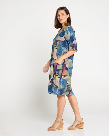 Eva Cotton Dress - Watercolour Lake
