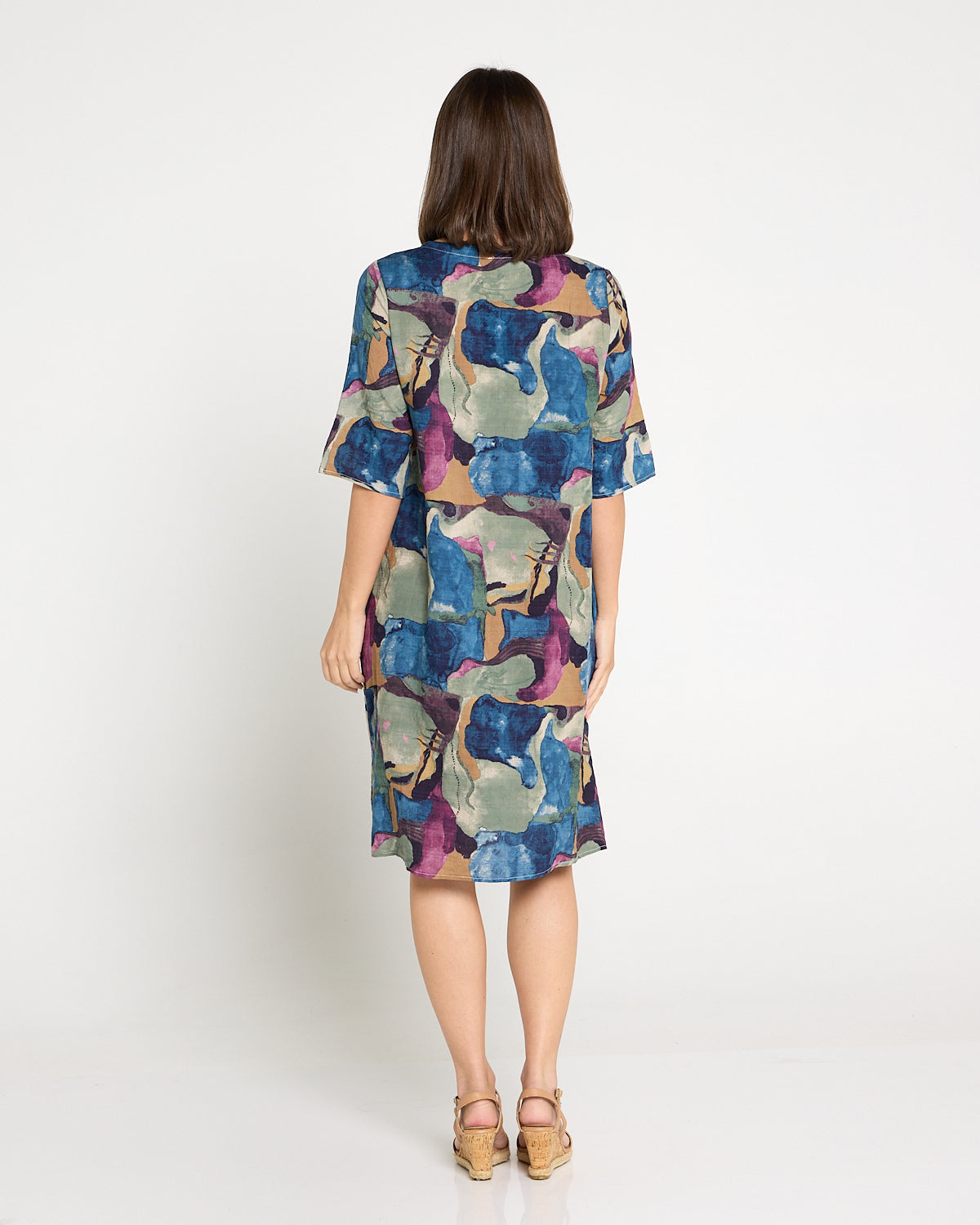 Eva Cotton Dress - Watercolour Lake