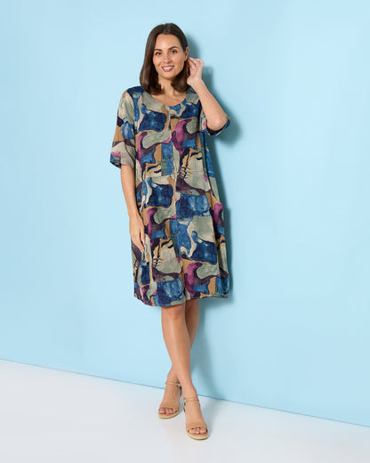 Eva Cotton Dress - Watercolour Lake