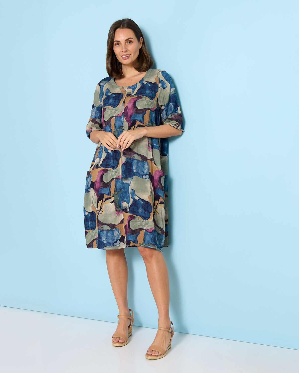 Eva Cotton Dress - Watercolour Lake