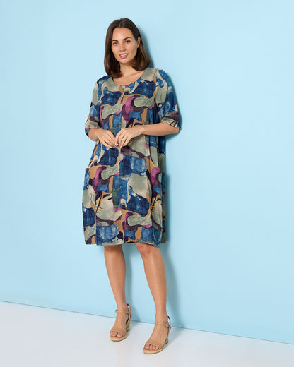 Eva Cotton Dress - Watercolour Lake