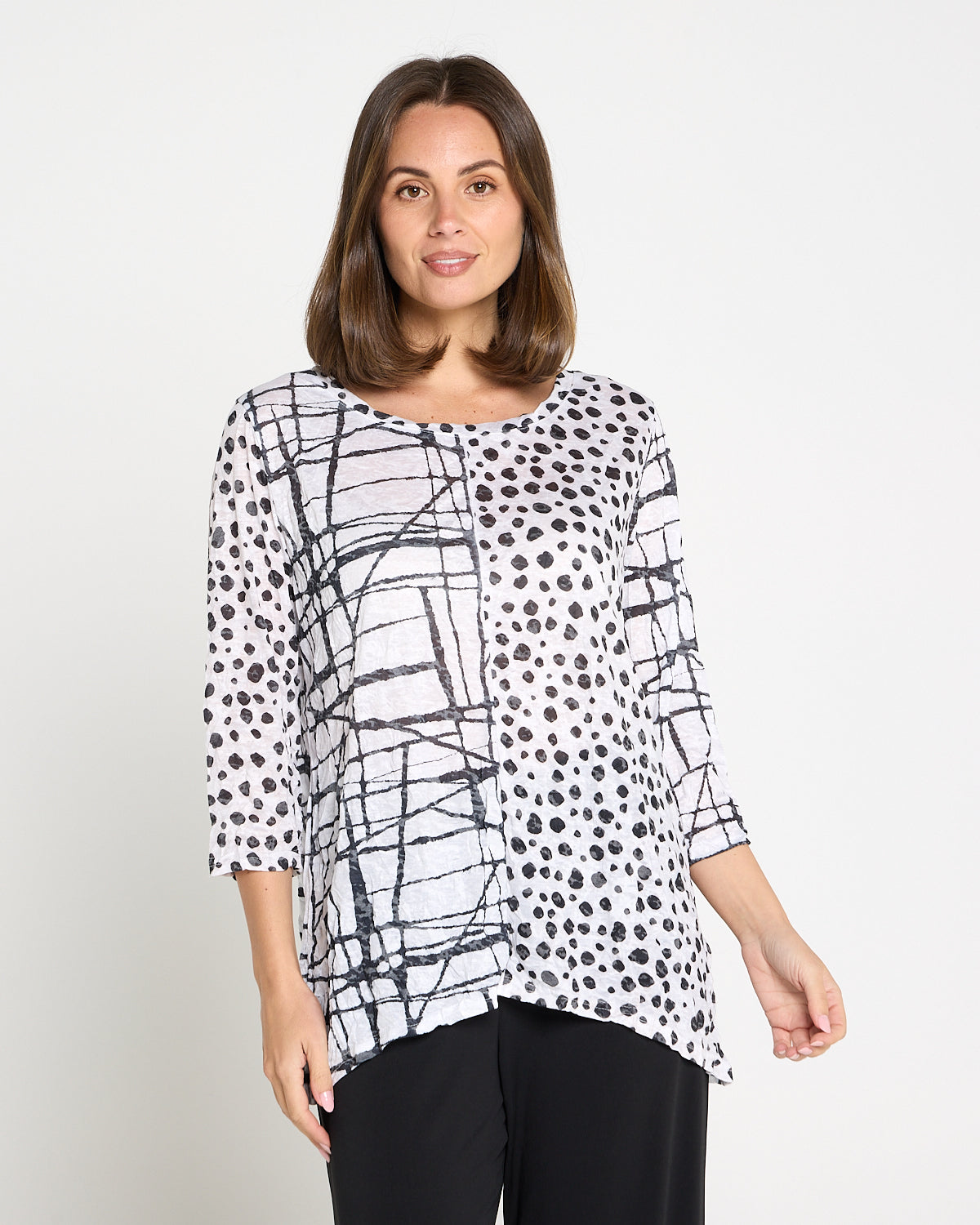 Marion Burnout Jersey Top - White/Black Sketch