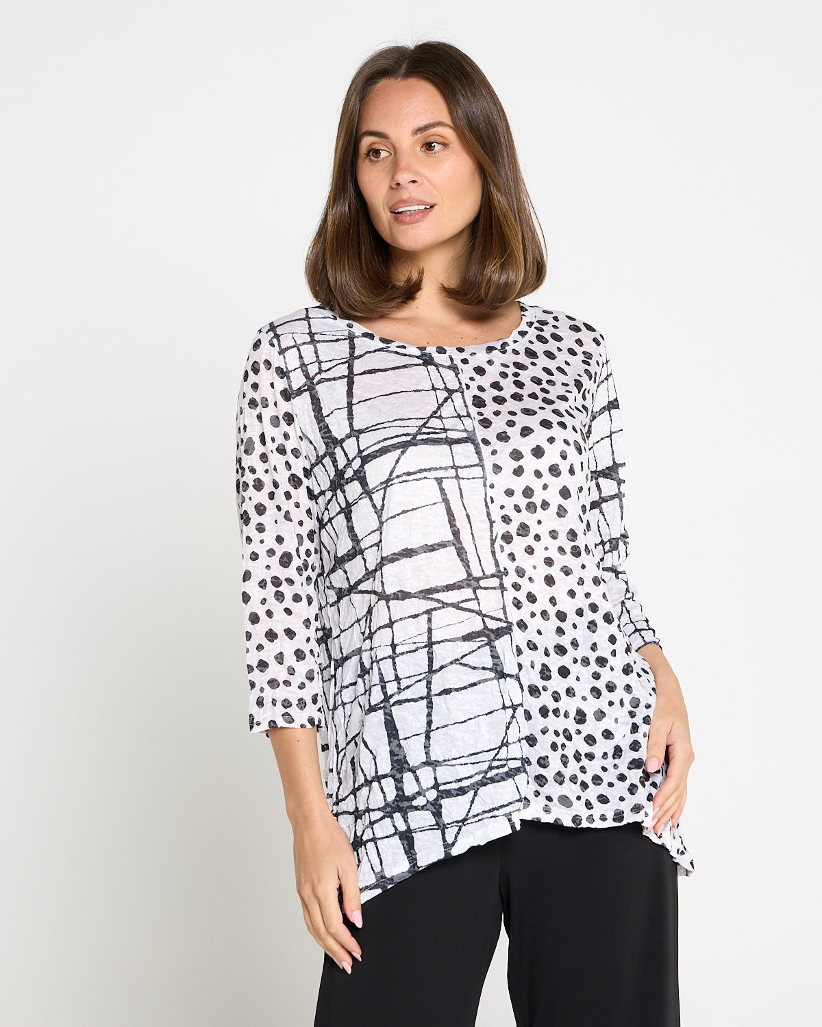 Marion Burnout Jersey Top - White/Black Sketch