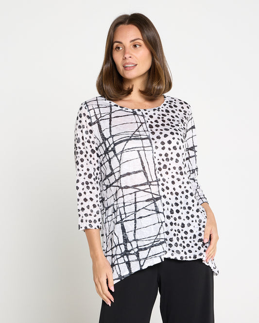 Marion Burnout Jersey Top - White/Black Sketch