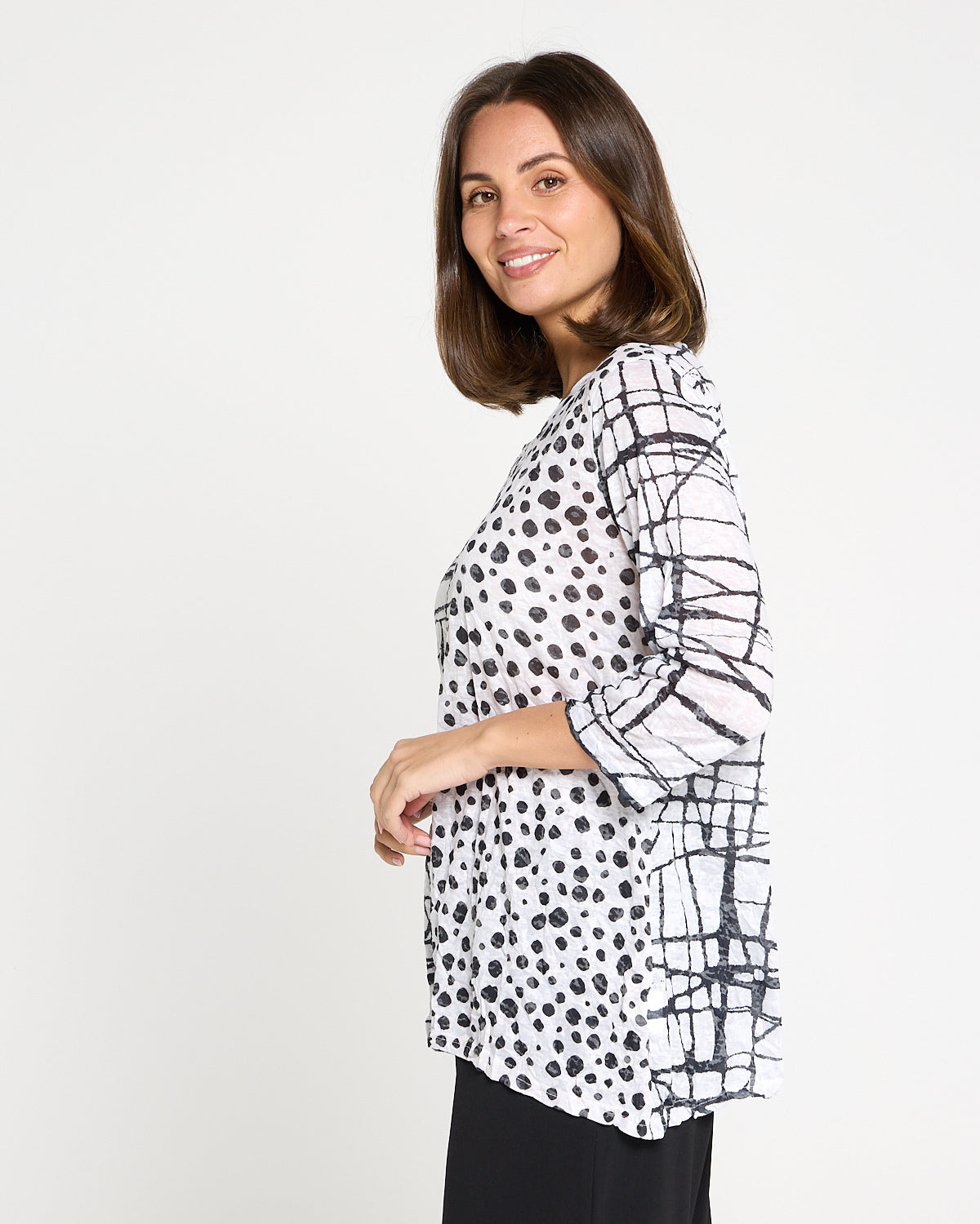 Marion Burnout Jersey Top - White/Black Sketch