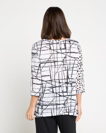 Marion Burnout Jersey Top - White/Black Sketch