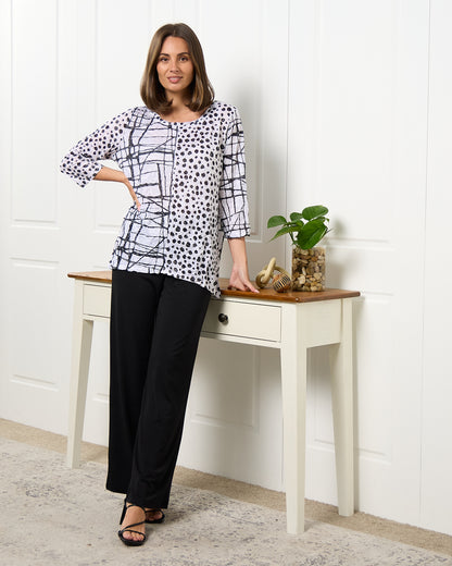 Marion Burnout Jersey Top - White/Black Sketch