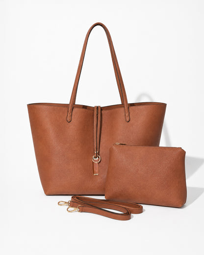 Naomi Tote Bag & Clutch - Brown