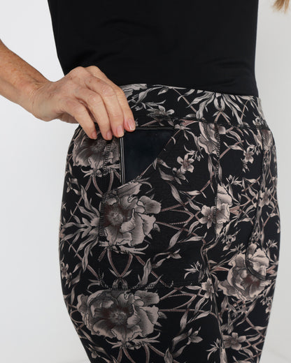 Faraday Fur Lined Leggings - Black Floral
