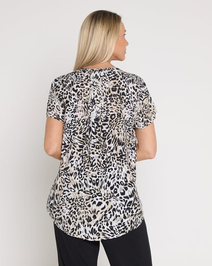 Chloe Pintuck Shirt - Black/Leopard Print