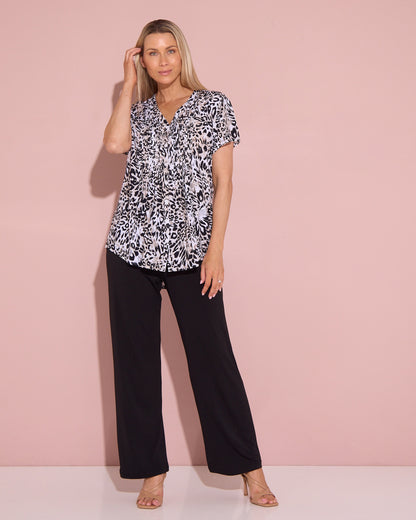 Chloe Pintuck Shirt - Black/Leopard Print
