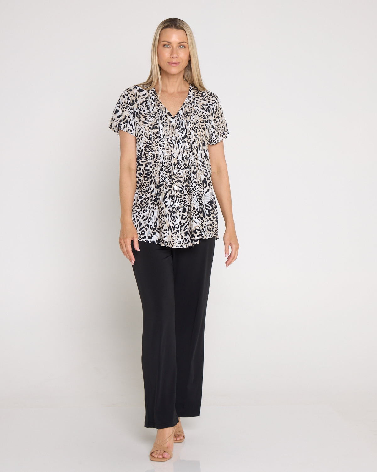 Chloe Pintuck Shirt - Black/Leopard Print
