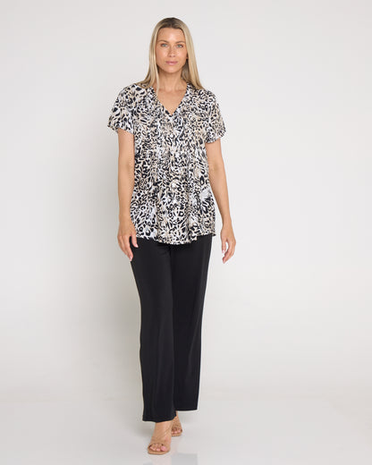 Chloe Pintuck Shirt - Black/Leopard Print