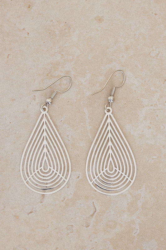 Geo Teardrop Earrings - Silver