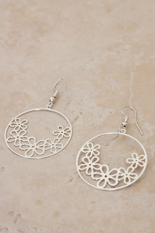 Daisy Drop Earrings - Silver