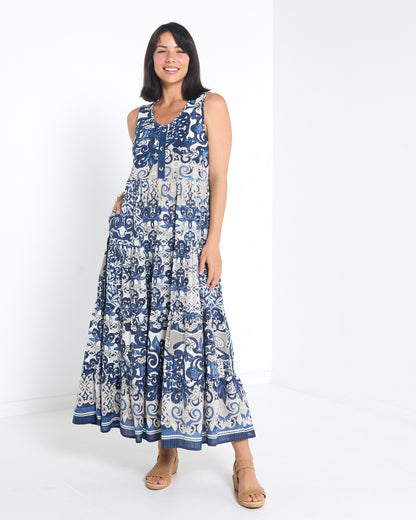 Monaco Cotton Dress - Blue Palazzo