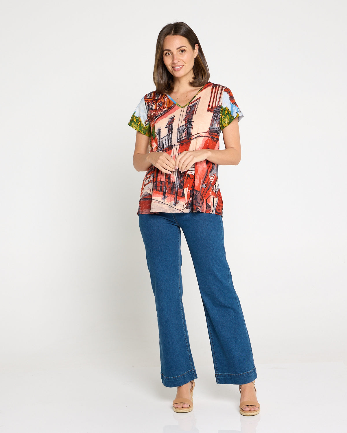 Organic Cotton Contemporary V Tee - Peach Tower