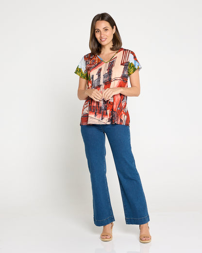 Organic Cotton Contemporary V Tee - Peach Tower