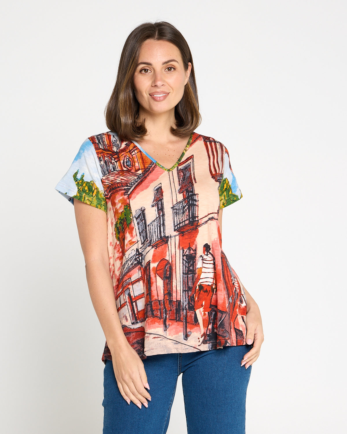 Organic Cotton Contemporary V Tee - Peach Tower