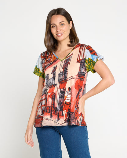 Organic Cotton Contemporary V Tee - Peach Tower