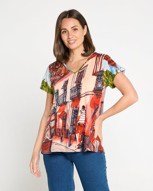 Organic Cotton Contemporary V Tee - Peach Tower