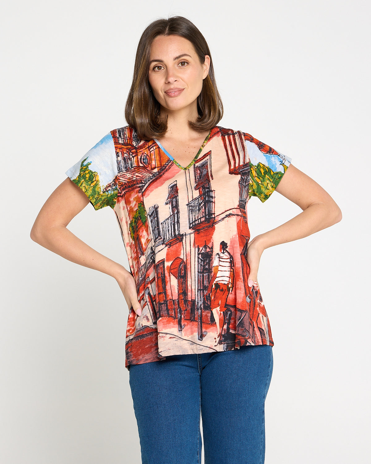 Organic Cotton Contemporary V Tee - Peach Tower