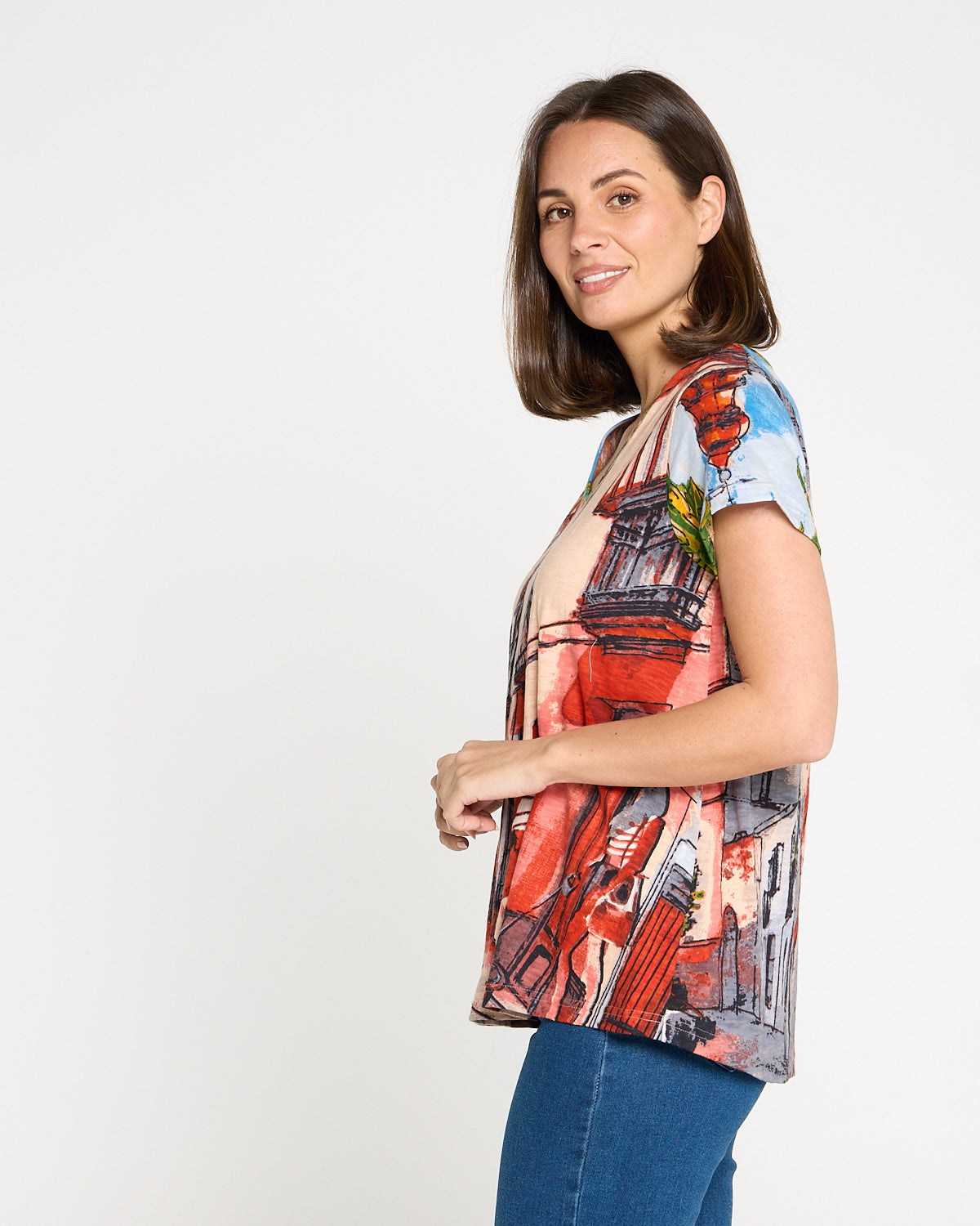 Organic Cotton Contemporary V Tee - Peach Tower