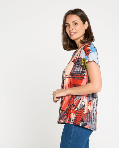 Organic Cotton Contemporary V Tee - Peach Tower