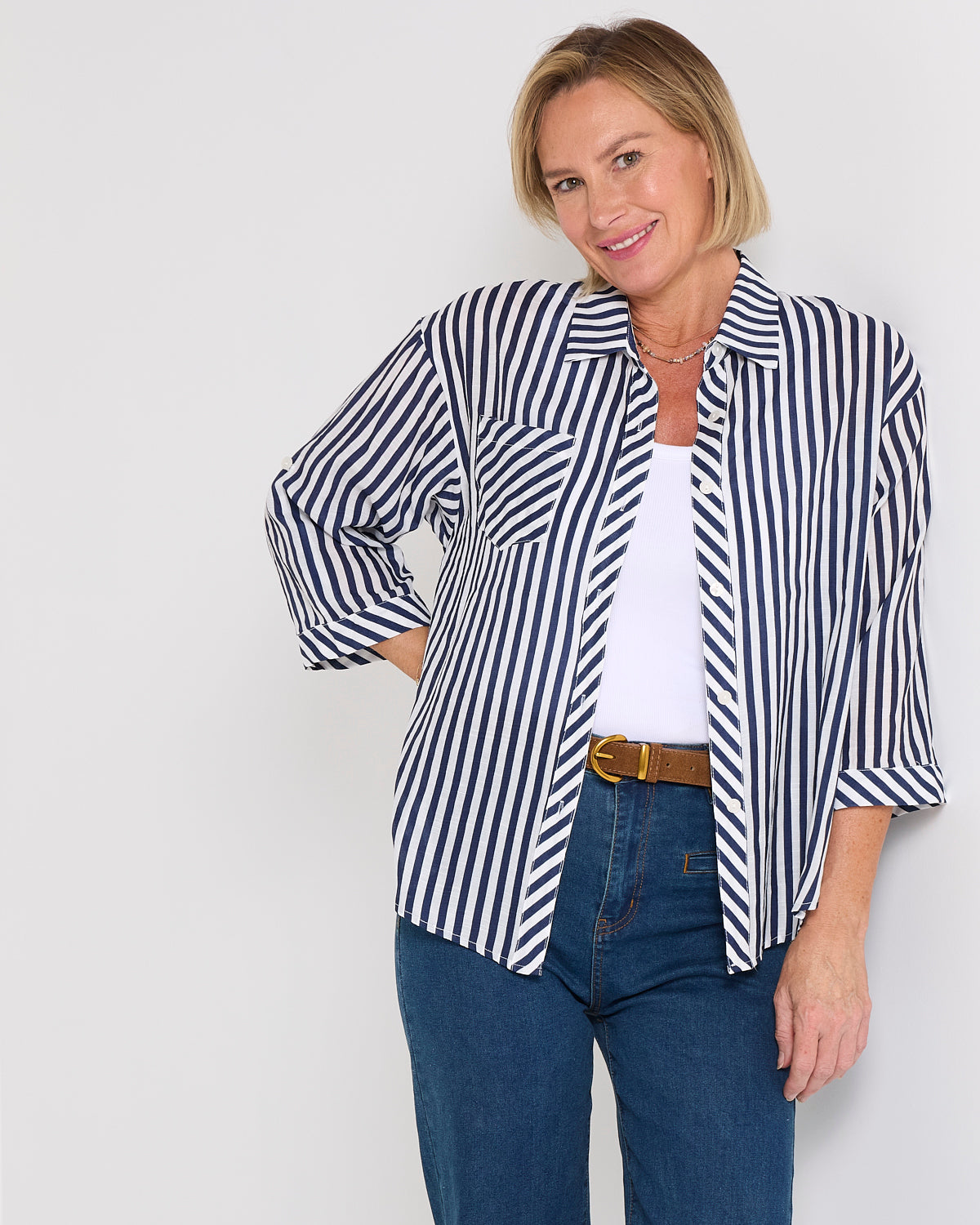 Colana Shirt - Navy Stripe