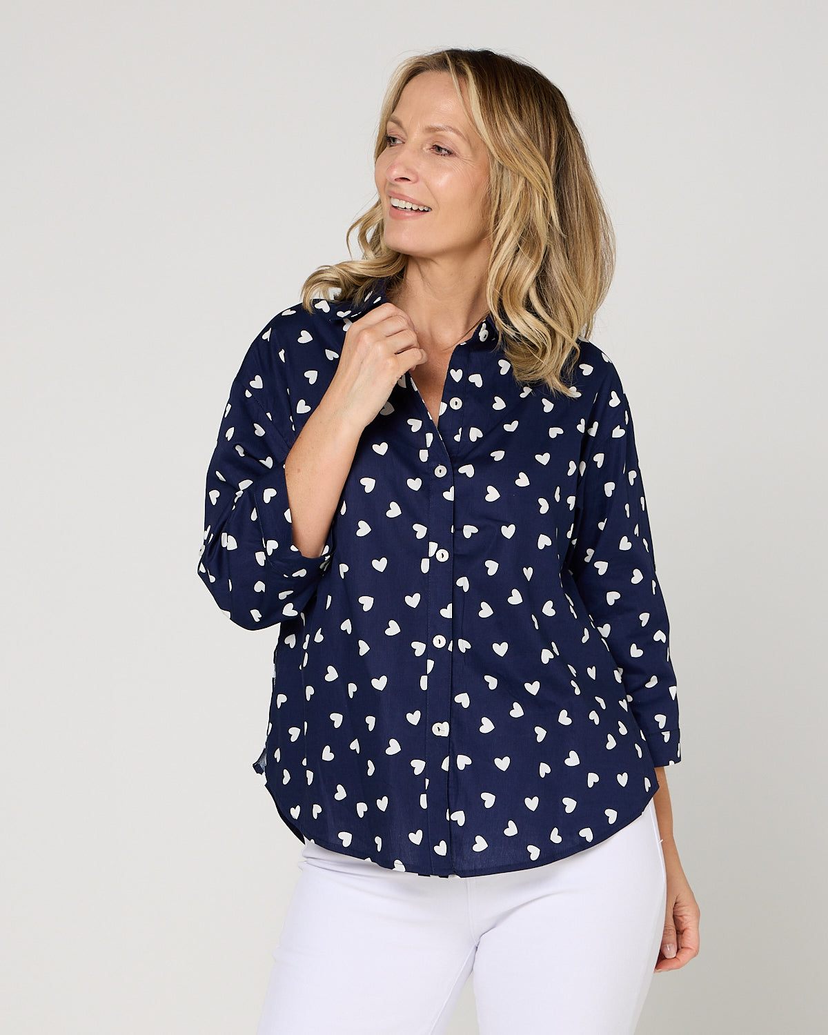 Colana Shirt - Navy Heart: styled view