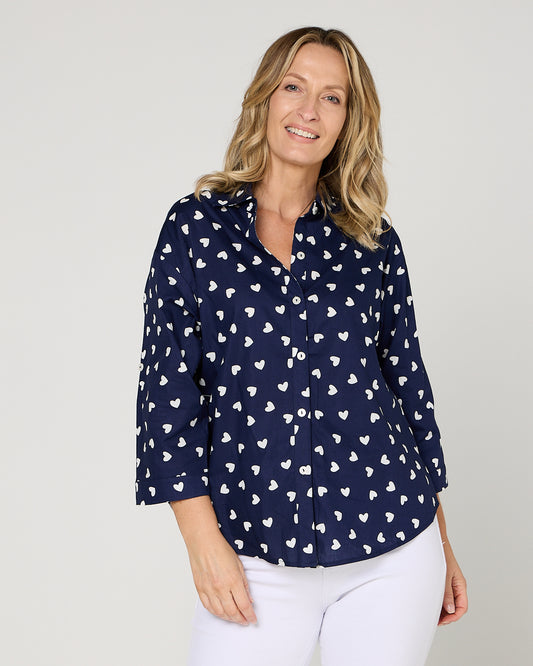 Colana Shirt - Navy Heart: front view on model