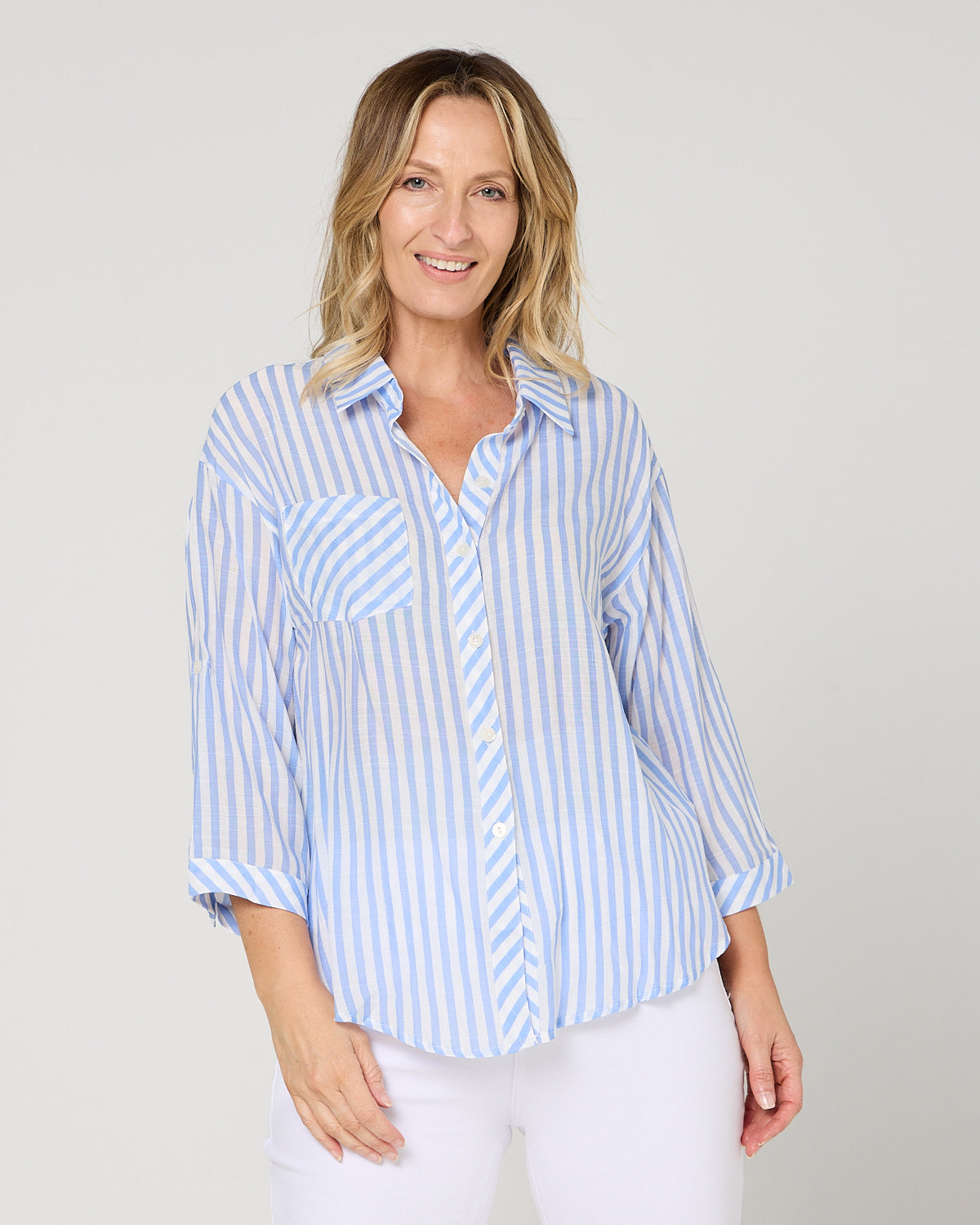 Colana Shirt - Sky Blue: styled view