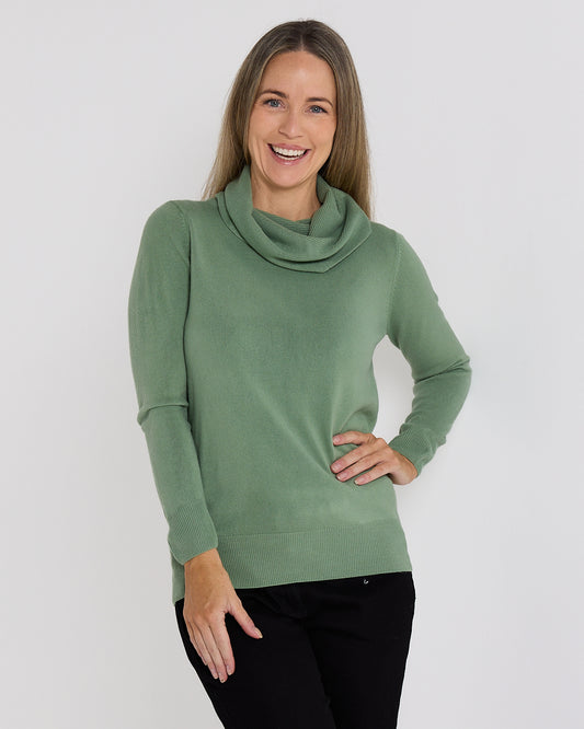 Clara Cowl Knit Top - Sage