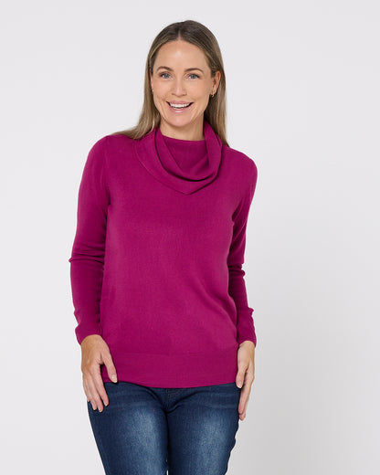 Clara Cowl Knit Top - Cerise