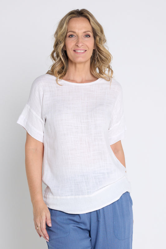 Zahns Linen Top - White