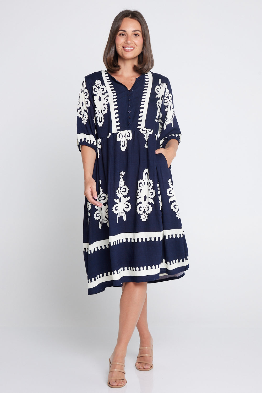 Zalara Dress - Navy/White Print