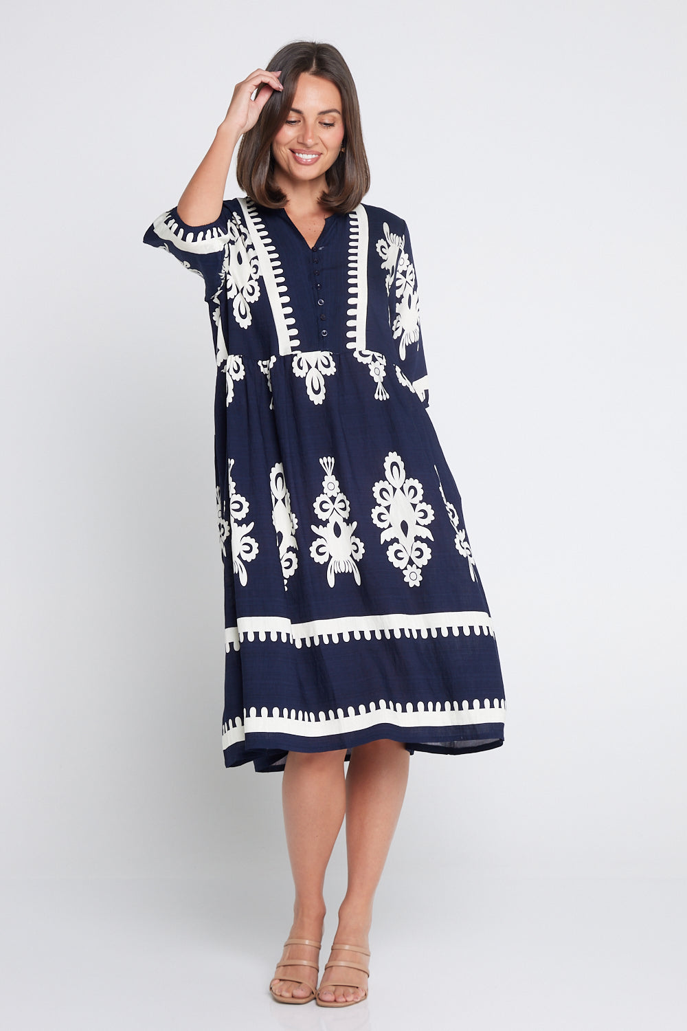 Zalara Dress - Navy/White Print