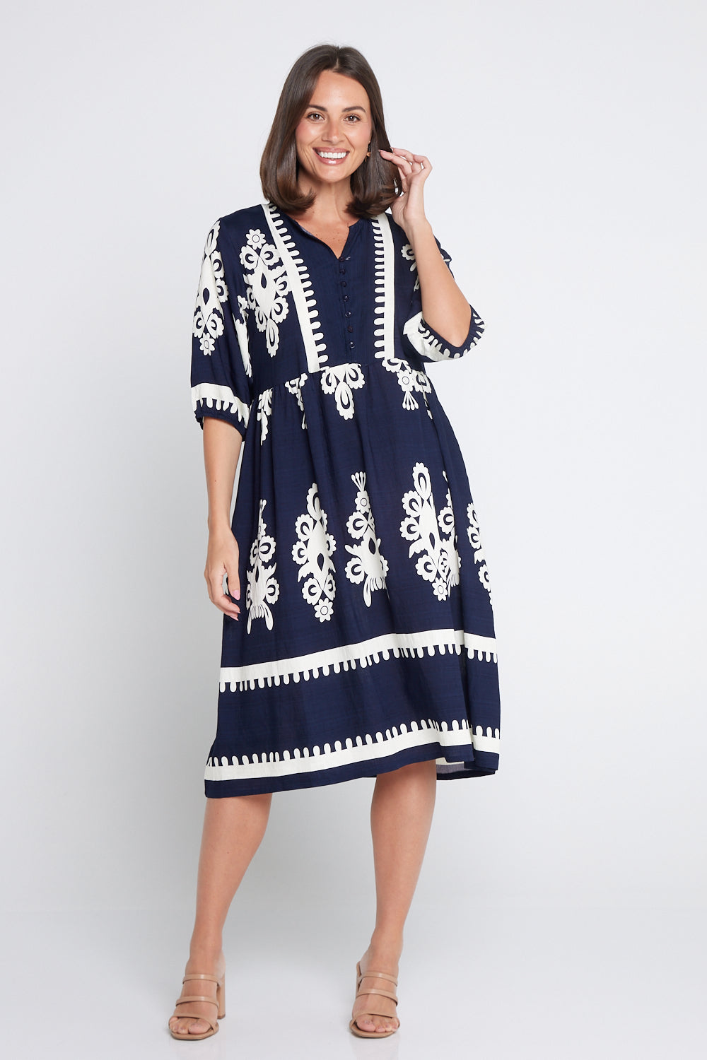 Zalara Dress - Navy/White Print