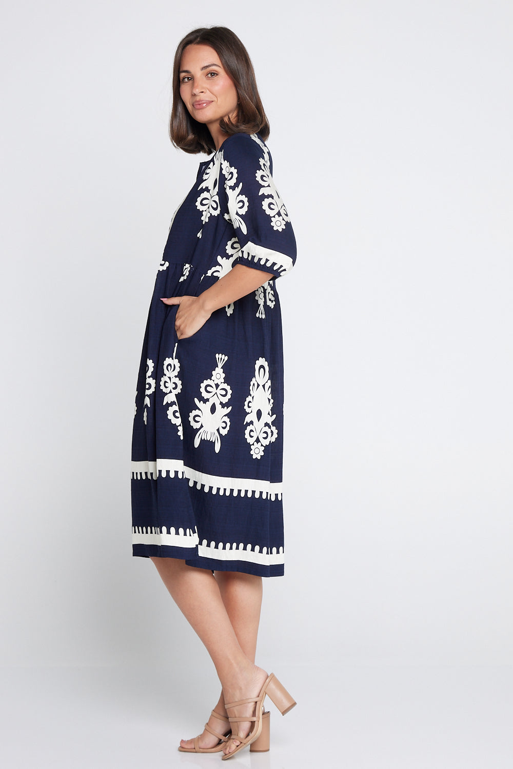 Zalara Dress - Navy/White Print