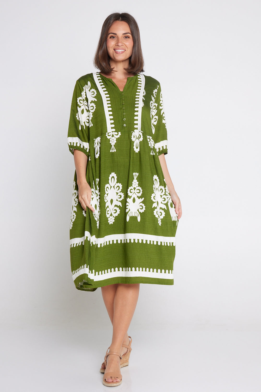 Zalara Dress - Olive/Ivory