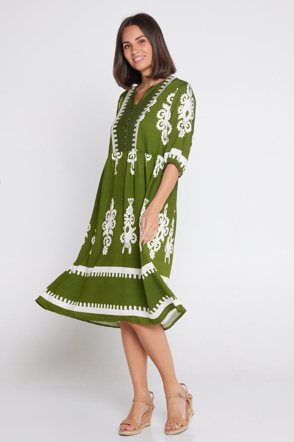 Zalara Dress - Olive/Ivory
