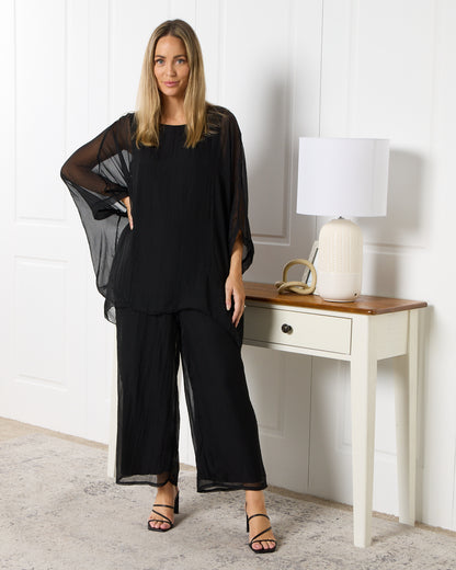 Zamira Chiffon Pants - Black