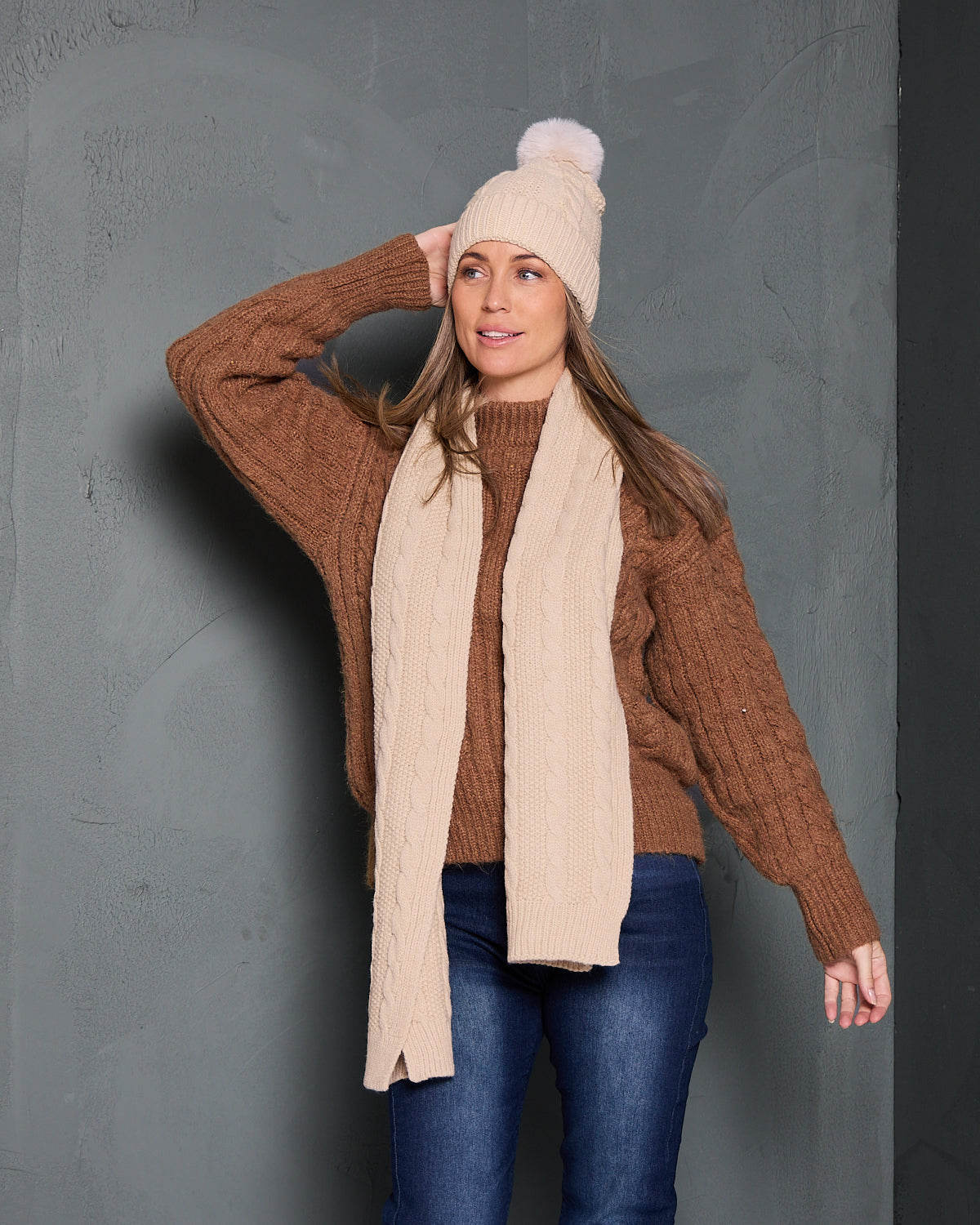 Ashland Scarf & Beanie Set - Cream